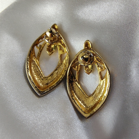 Vintage Gold and Black Door Knocker Earrings - Picture 3 of 5